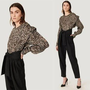 IRO Rusko Strong Shoulder Silk Crew Neck Leopard Top Women's Multi Size: XS NWT
